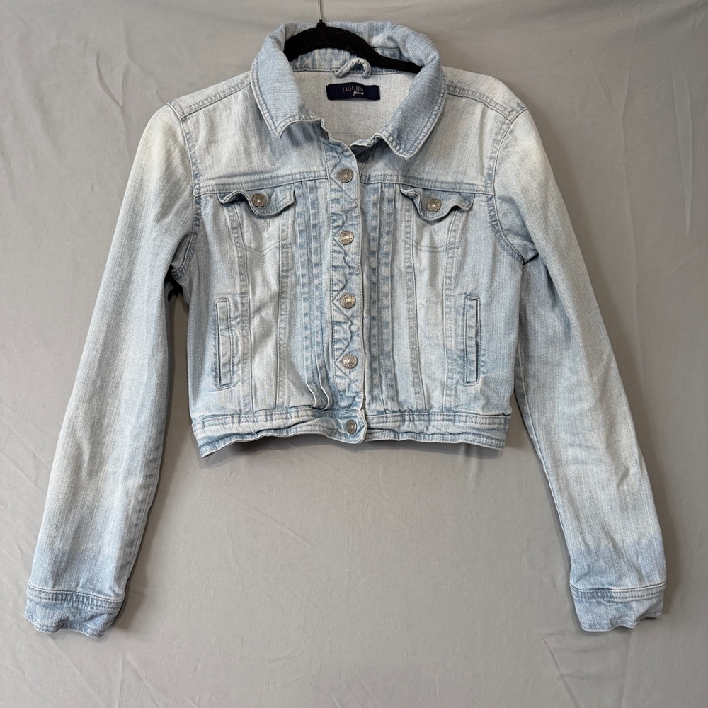 DKNY Light Wash Cropped Denim Jacket - Light Blue